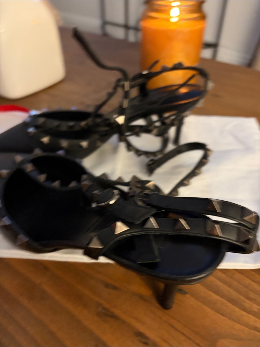 Valentino Black Pointed-Toe Rockstud Heels with Ankle Straps - Picture 5 of 8